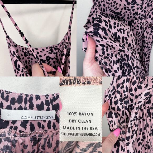 Stillwater Memz Pebbles Pink Cheetah Leopard Print Tiered Leg Slit Maxi Dress XS - Picture 12 of 13